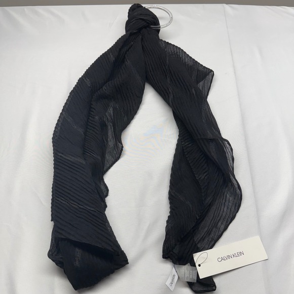Calvin‎ Klein Black Pleated Sheer Lightweight Scarf Wrap Accessory - Picture 2 of 6